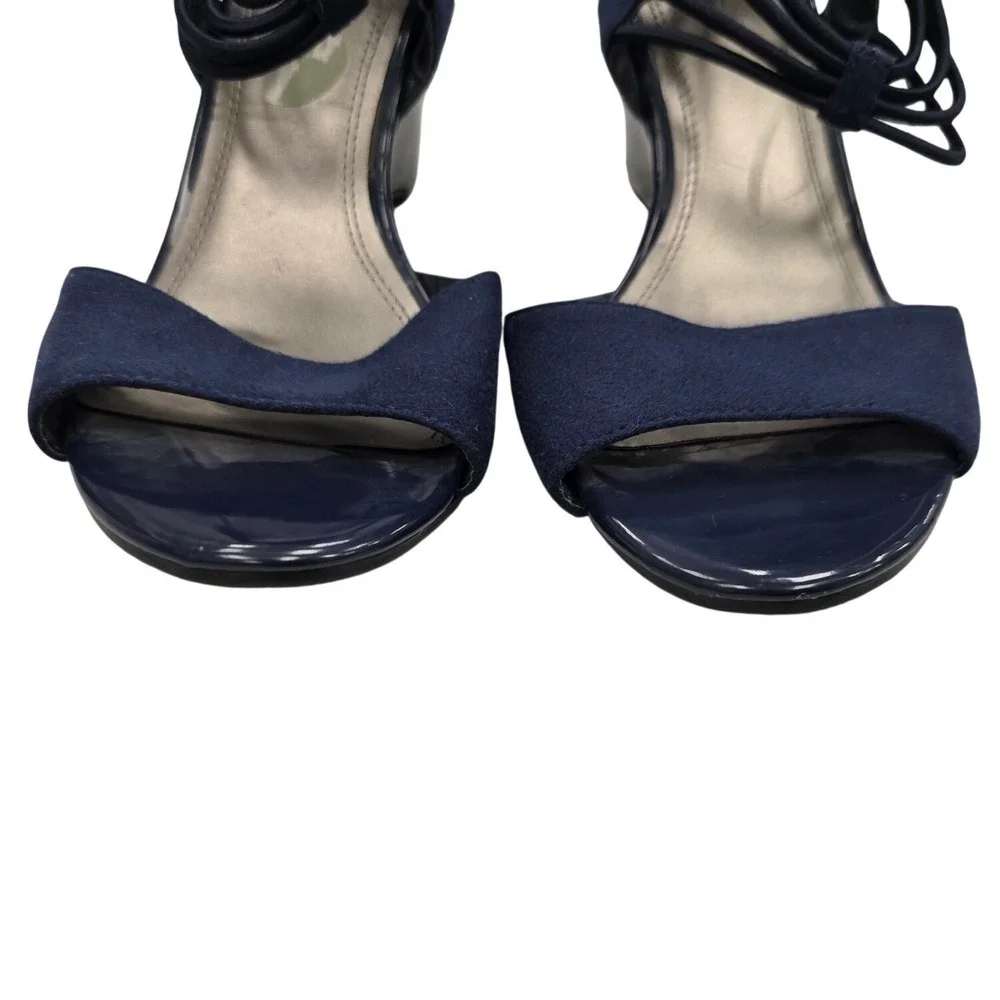 IMPO Vanolo Navy Blue Wedge Sandals Elastic Multi-Strap Dress Shoes Womens 7M
